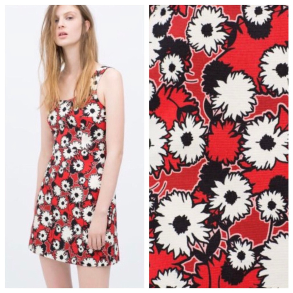 ZARA TRAFALUC Red Black White Floral zipup dress M